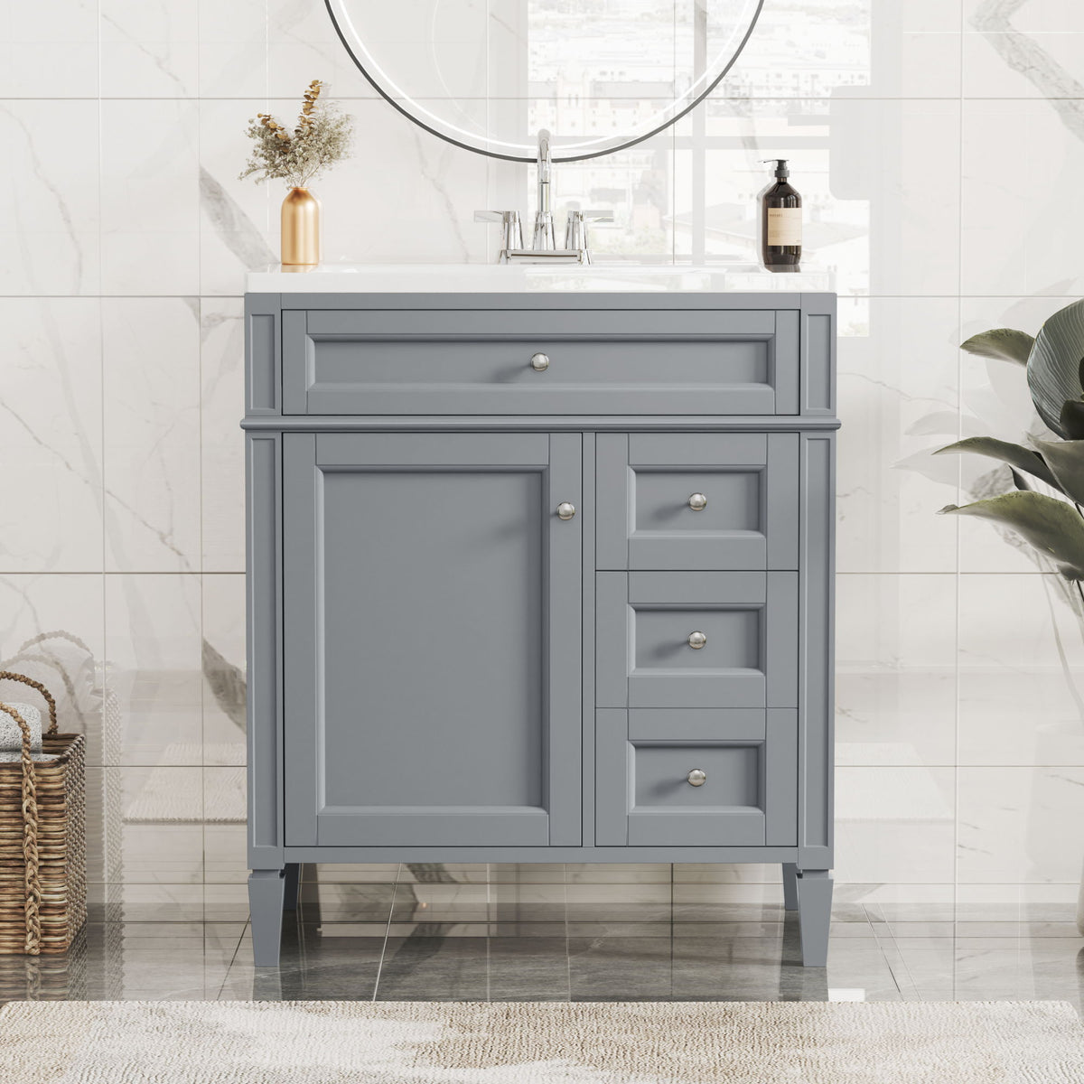 Bathroom Vanity With Top Sink, 2 Drawers & Tip Out Drawer