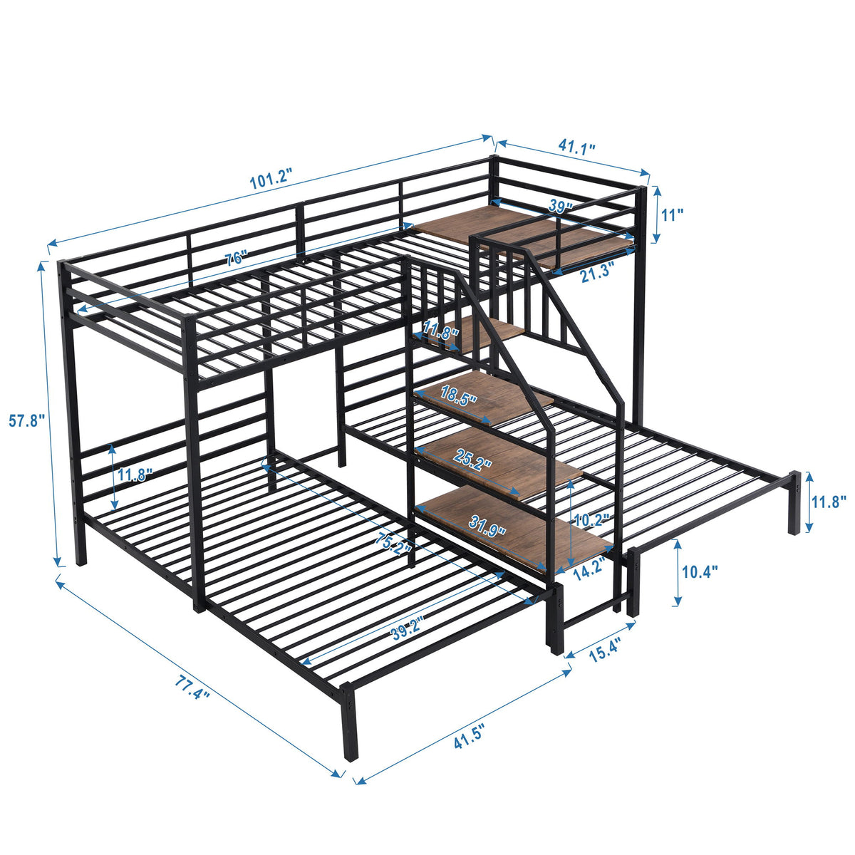 Metal Bunk Bed With Storage Shelves Staircase