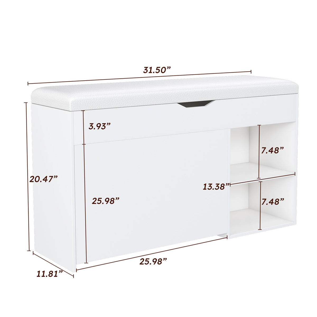 Modern Design Entryway Bench With Adjustable 3 Tier Flip-Up Drawers And Hidden Cabinet - White