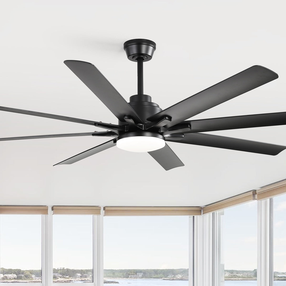 Smart Ceiling Fan With 8 Blades, Voice Remote Control, 6 Wind Speeds, Reversible DC Motor, 3 Color Lighting - Black