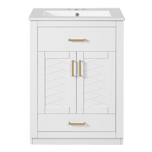 Modern Bathroom Vanity With Integrated Ceramic Sink, 2 Door Cabinet With Tip-Out Drawer