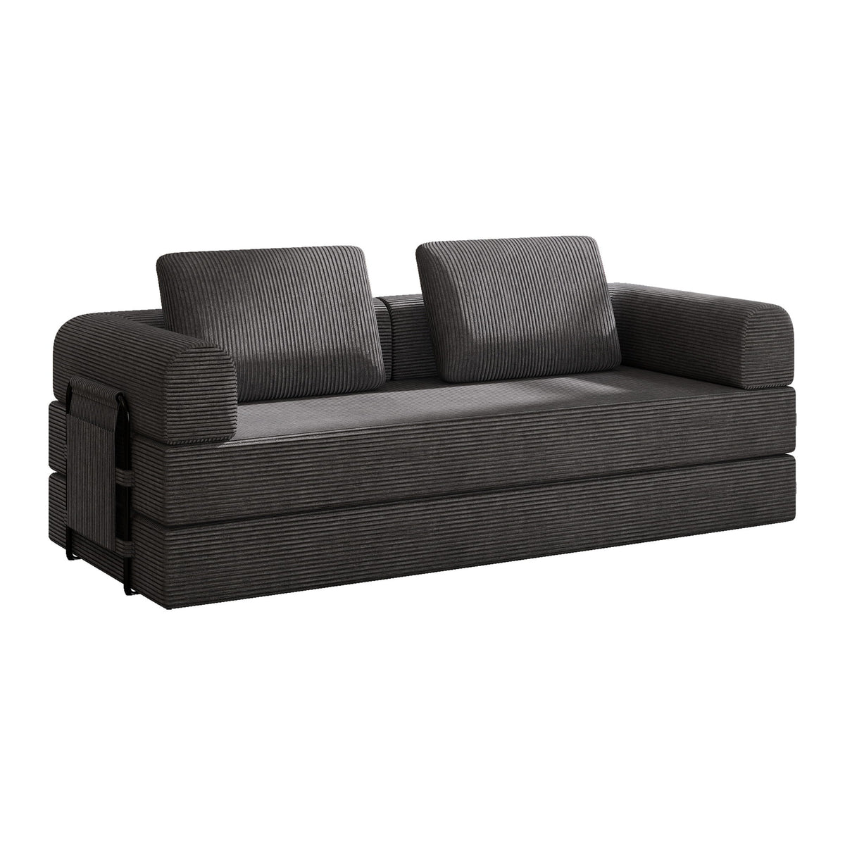 Convertible Sleeper Sofa Bed With Cylindrical Pillow, Fixed Shape Frame