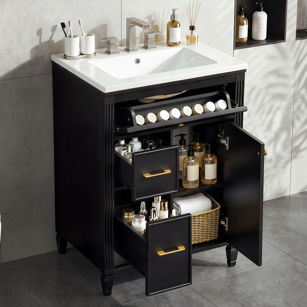 Freestanding Bathroom Vanity With Sink, Soft Close Door, Tip Out Drawer