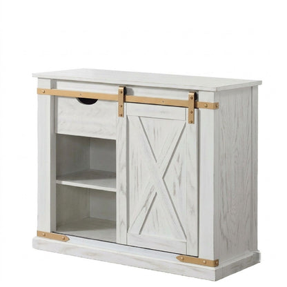 Console Table With Storage Drawer And Open Shelves - Antique White / Gold