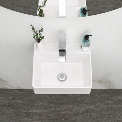 Ceramic Rectangle Wall Mount Bathroom Sink With Single Faucet Hole