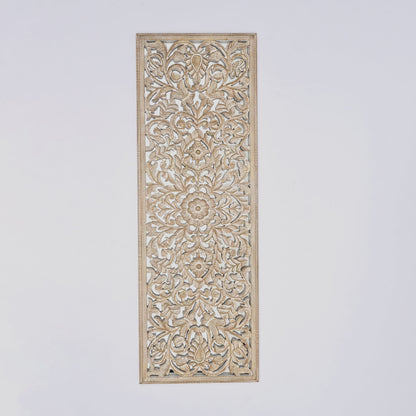 Floral Hand Carved Mandala Rectangle Wall Decor With Mirror - Antique Brown / White