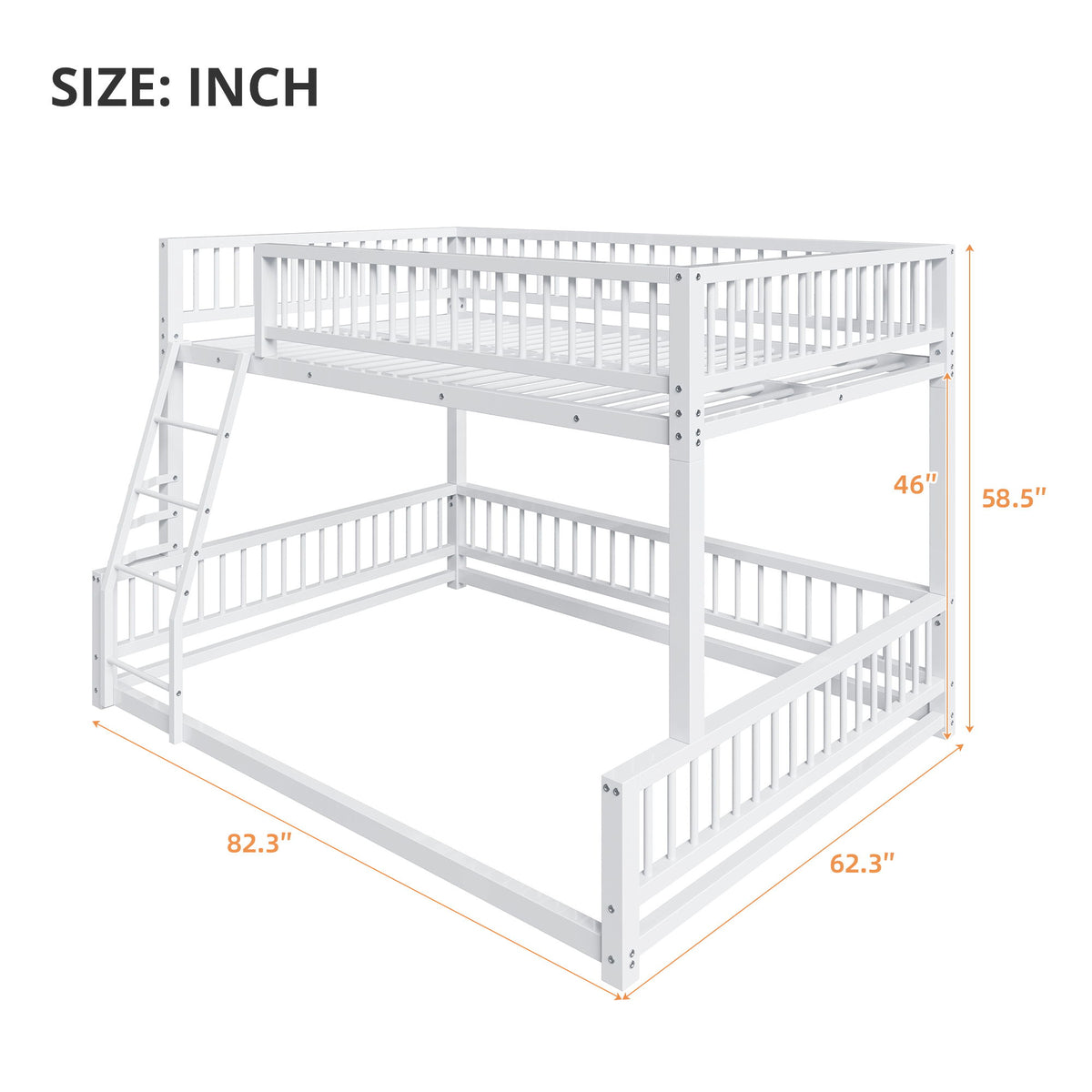 Bunk Bed Frame With Ladder And Safety Guardrails