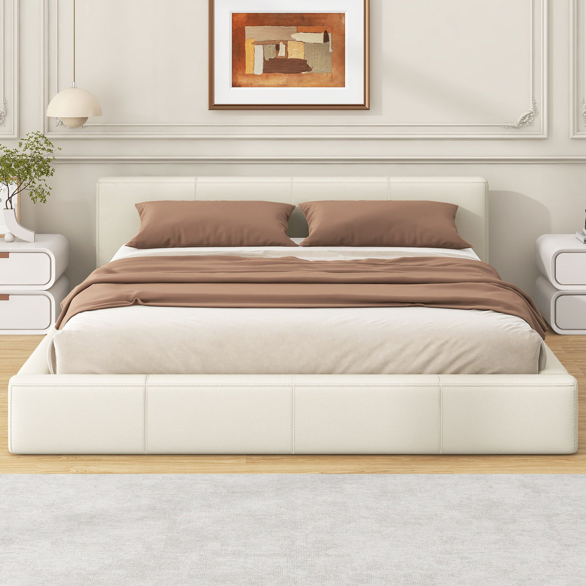 Stylish Upholstered Bed With Birch Wood Frame