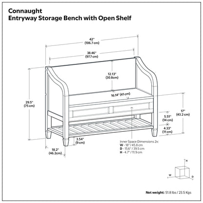 Connaught - Entryway Storage Bench With Shelf - Chestnut