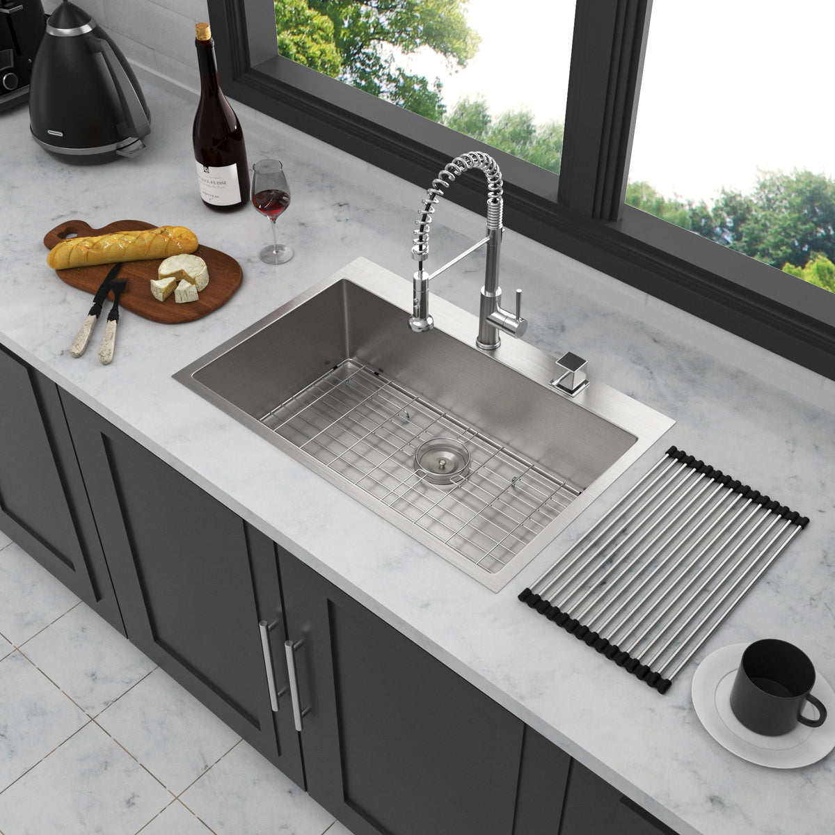Drop In Kitchen Sink, 16 Gauge Stainless Steel, Single Bowl, Topmount Basin