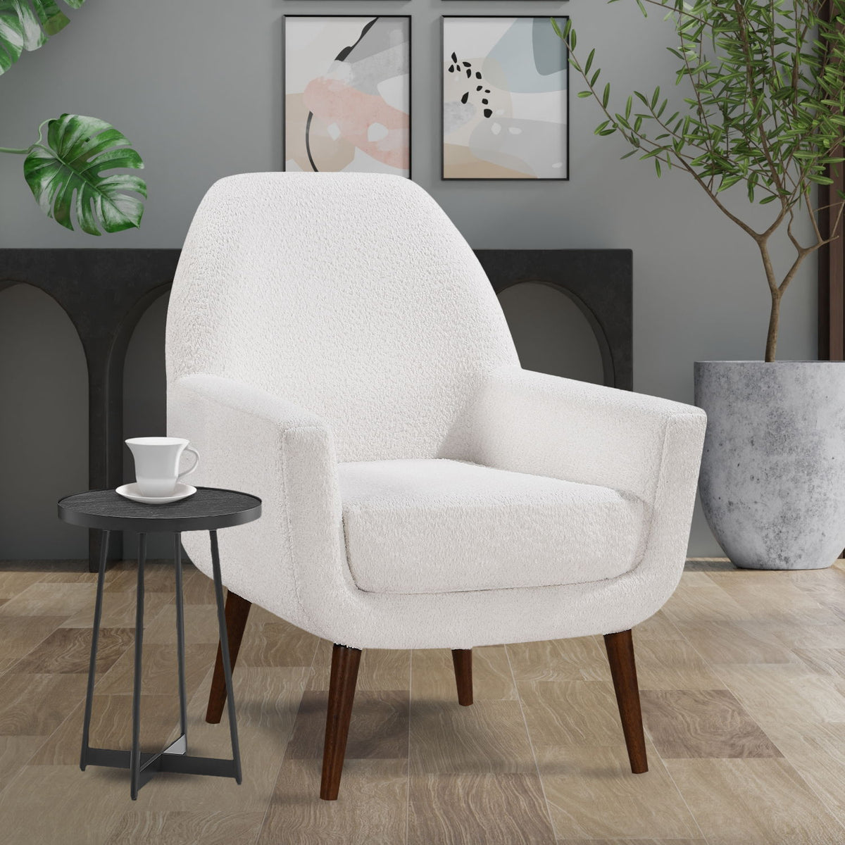 Ranlo - Round Accent Table With Geometric Legs - Black