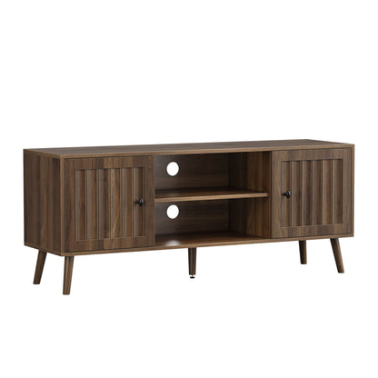 55" TV Cabinet With Vertical Groove Doors, Adjustable Shelves - Walnut