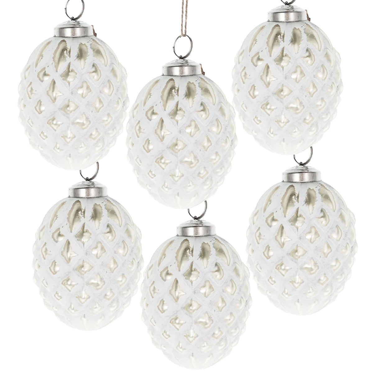 Christmas Ball Ornaments, Glass Decorative Hanging Ball Christmas Tree Ornaments, For Holiday Party Decorations (Set of 6) - White
