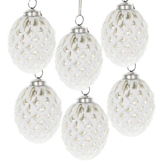 Christmas Ball Ornaments, Glass Decorative Hanging Ball Christmas Tree Ornaments, For Holiday Party Decorations (Set of 6) - White