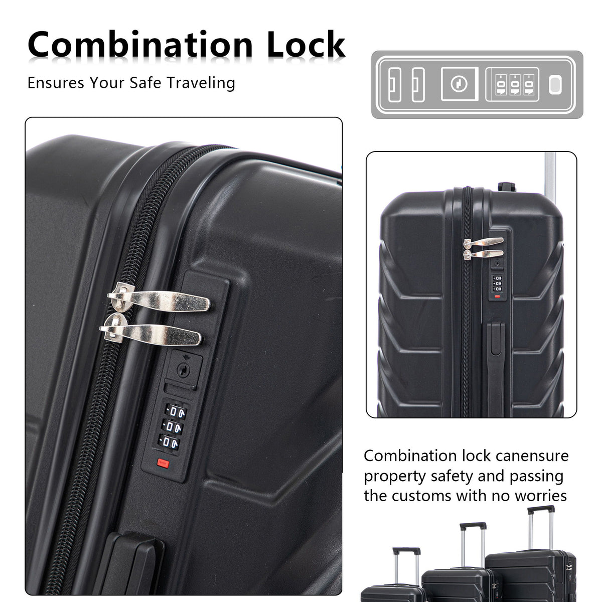 3 Pieces Set 20" / 24" / 28" Spinner Wheel Luggage With Combination Lock