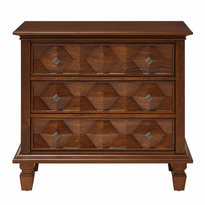 Nightstand With Charging Station, 3 Drawer Bedside Table - Walnut