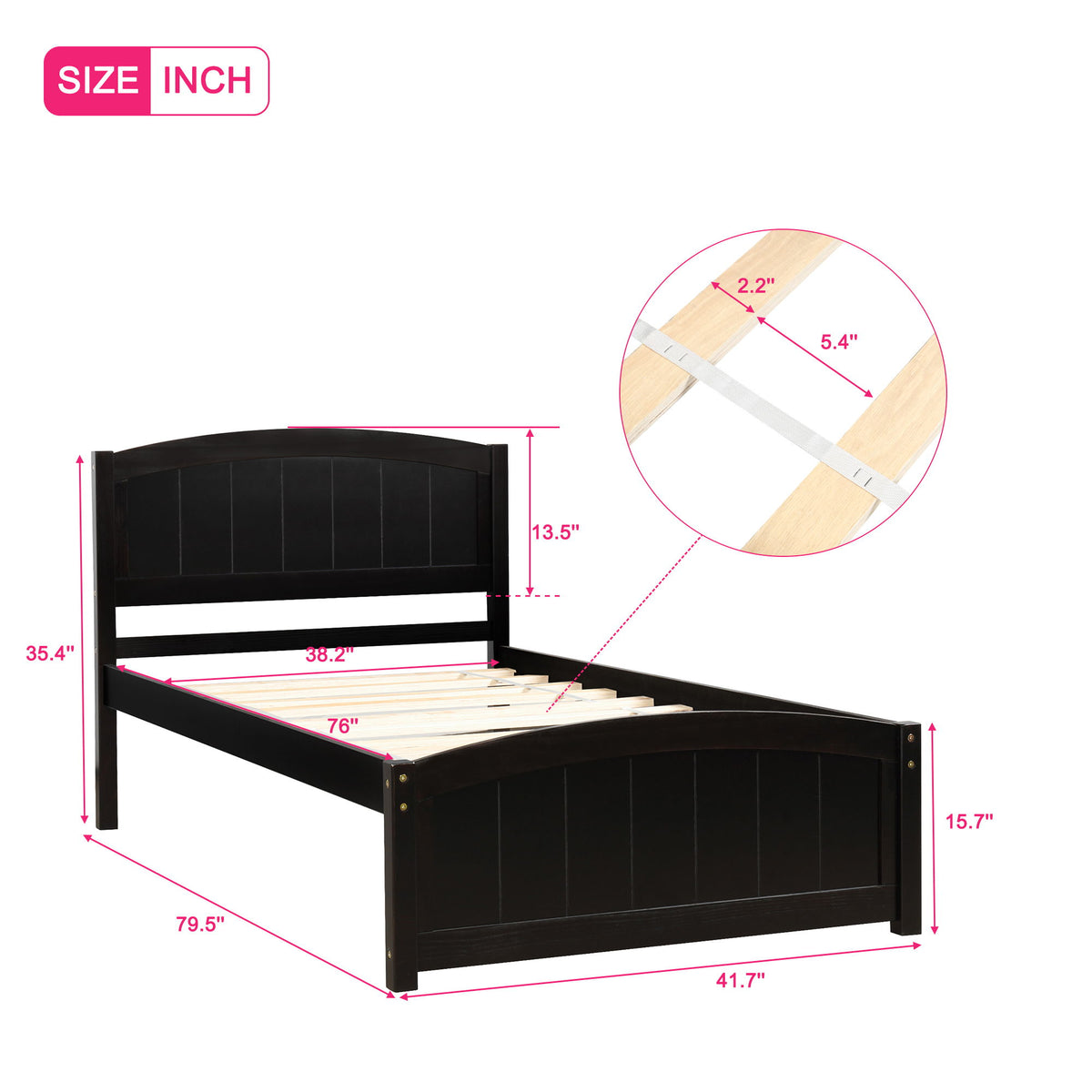Platform Bed & Headboard, Footboard And Wood Slat Support
