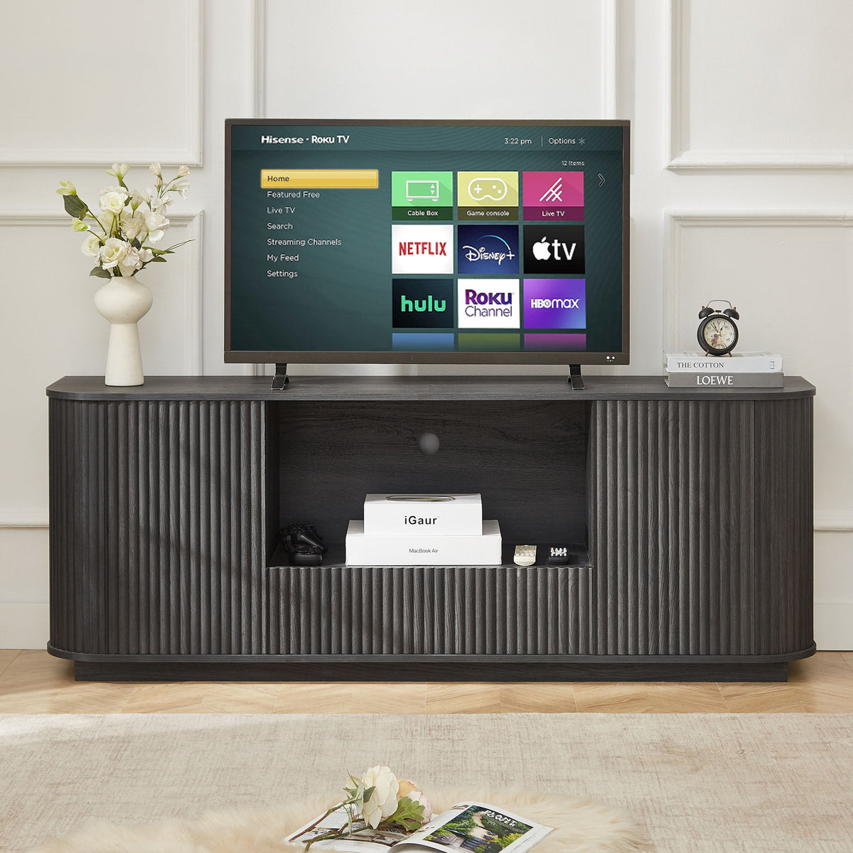 Modern Wavy TV Stand Rounded Sideboard With Storage Cabinet