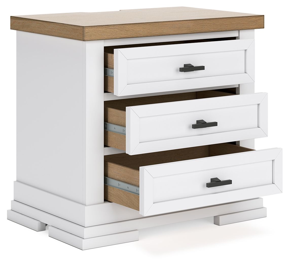 Ashbryn - Three Drawer Night Stand - White / Natural
