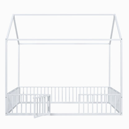 Metal House Bed With Fence And Door