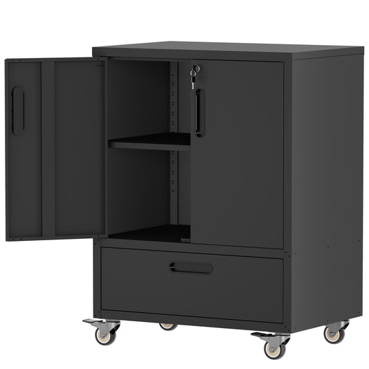 Mobile Tool Cart With Lockable Casters, Heavy-Duty Storage Organizer - Black