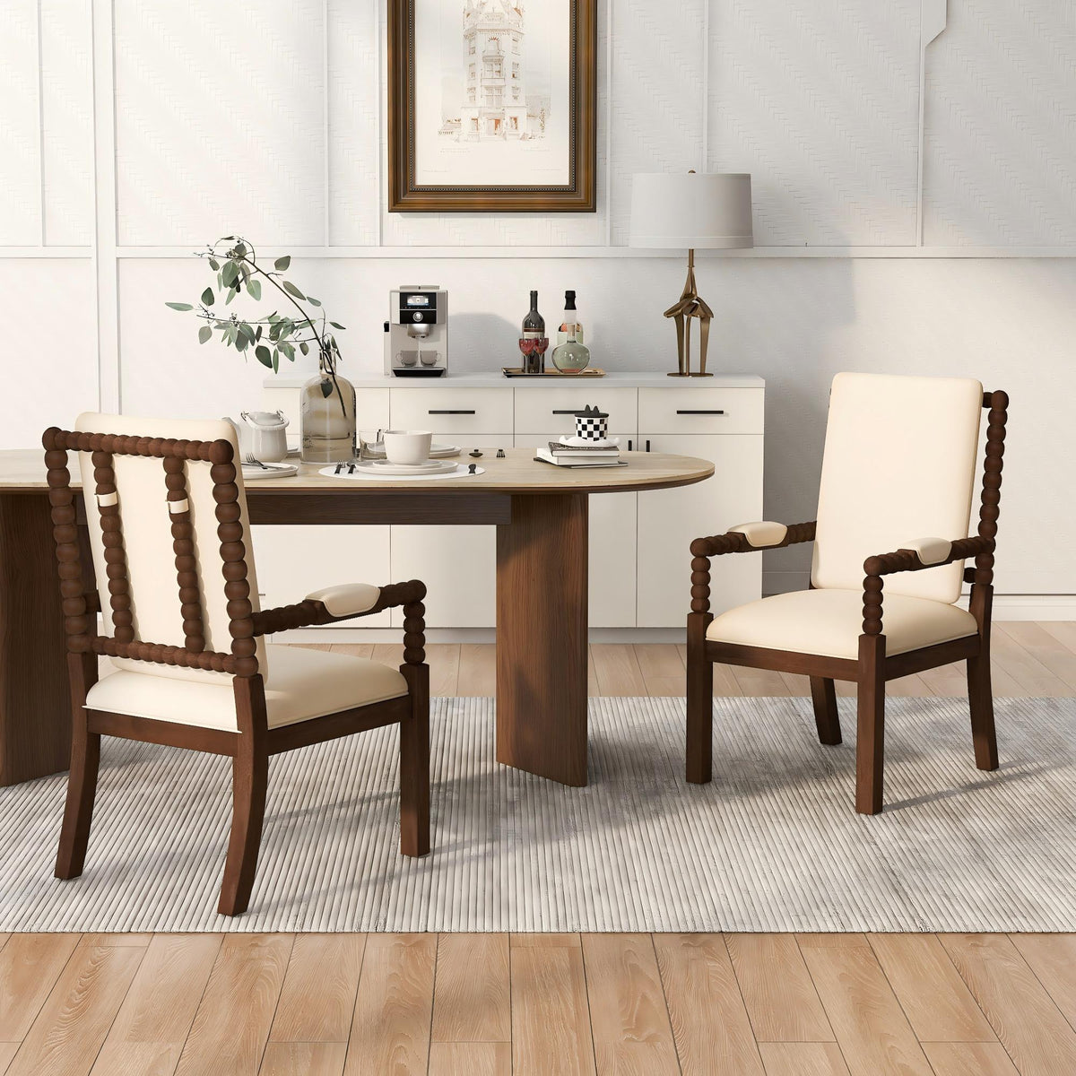 Dining Chairs With Upholstered Fabric For Home Kitchen (Set of 2) - Walnut