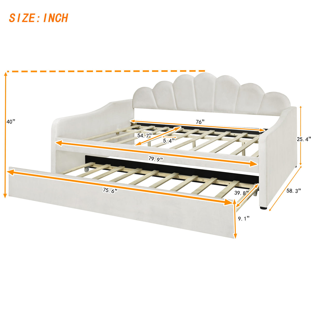 Upholstery Daybed Frame With Shell Shaped Backrest