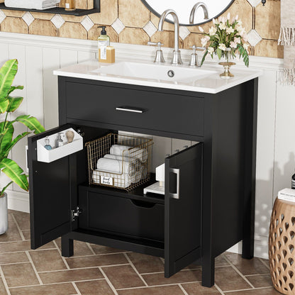 Bathroom Vanity With Sink And Ample Storage, Rectangular Undermount Sink - Black