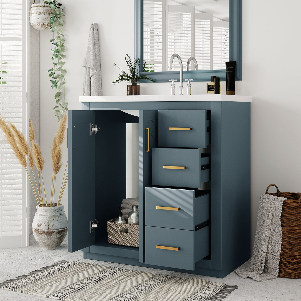 Bathroom Vanity With Sink, Storage Cabinet, Freestanding Set With 3 Drawers & Soft Closing Doors