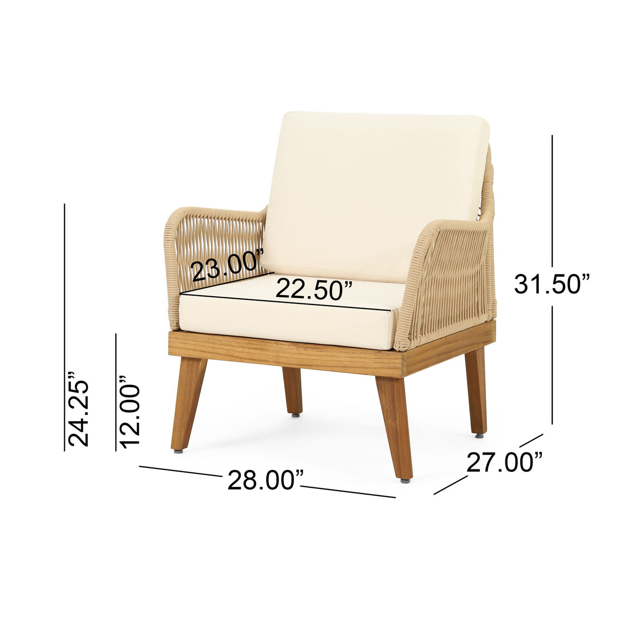 Outdoor Club Chair With Rope Weave Design - Teak