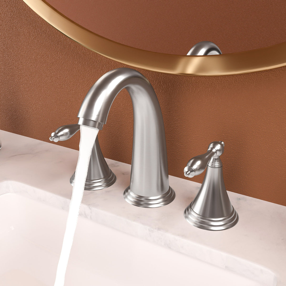 Elegant 2 Handle Widespread Bathroom Faucet With Pop Up Drain And Water Supply Lines