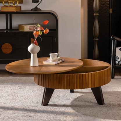 Round Retro Coffee With Solid Wood Legs