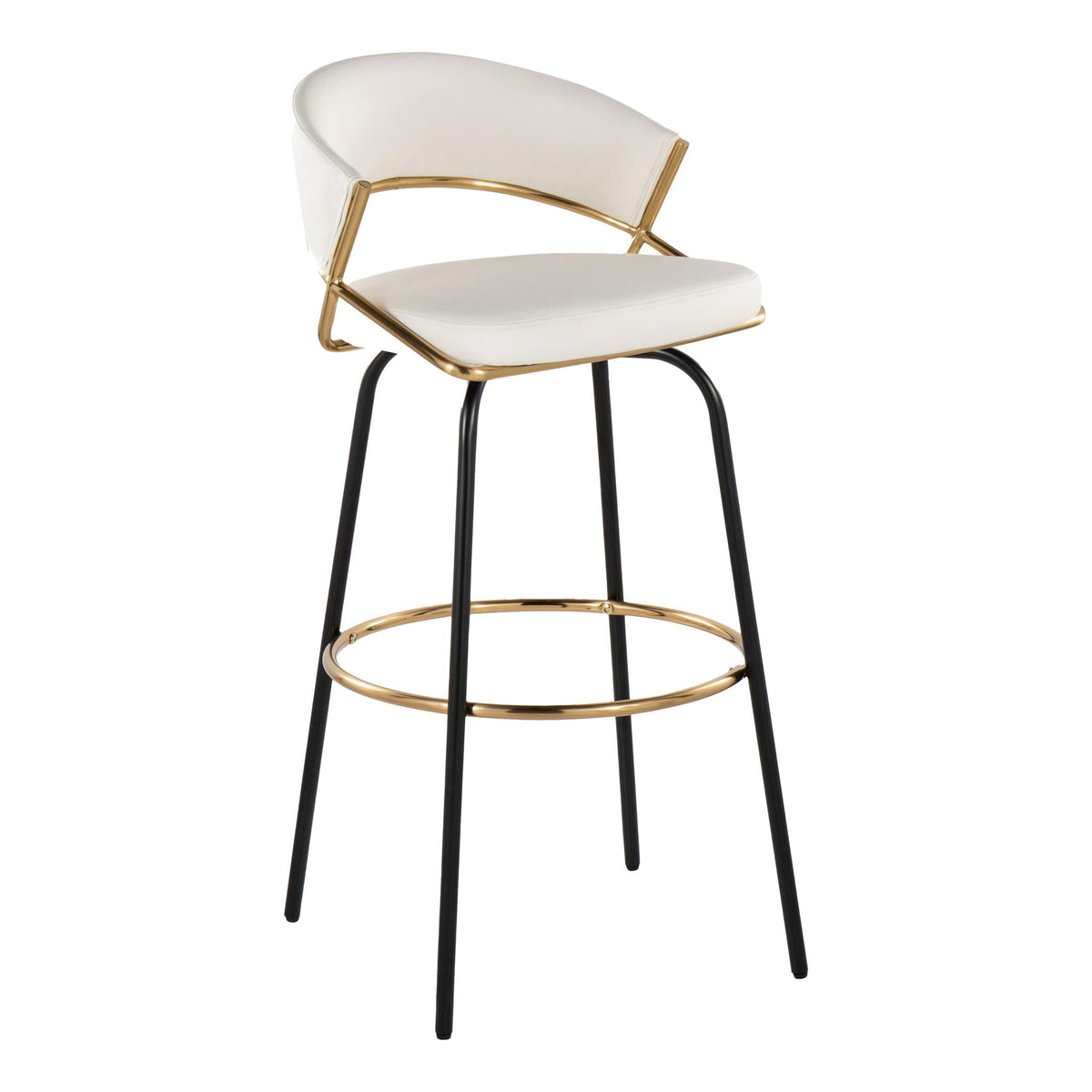 Jie - Fixed Height Contemporary Barstool With Swivel Round Footrest (Set of 2) - Gold / White / Black