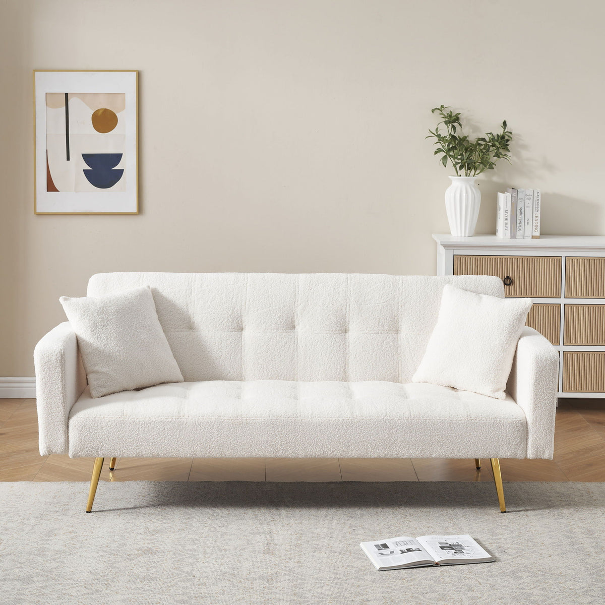 Teddy Fleece Sofa Bed With Luxurious Throw Pillows