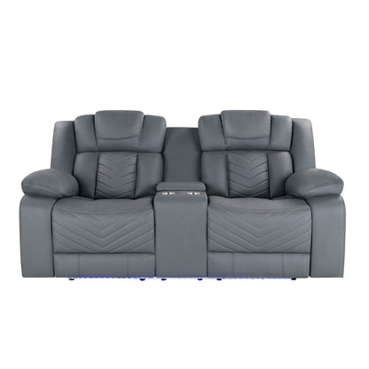 Raize - 10 Power Console Reclining Loveseat With LED And Immersive Sound - Gray