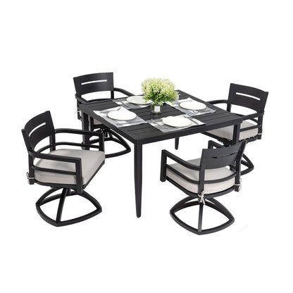 Outdoor Modern Dining Set, Chairs Sunbrella Cushioned And Dining Table With Umbrella Hole