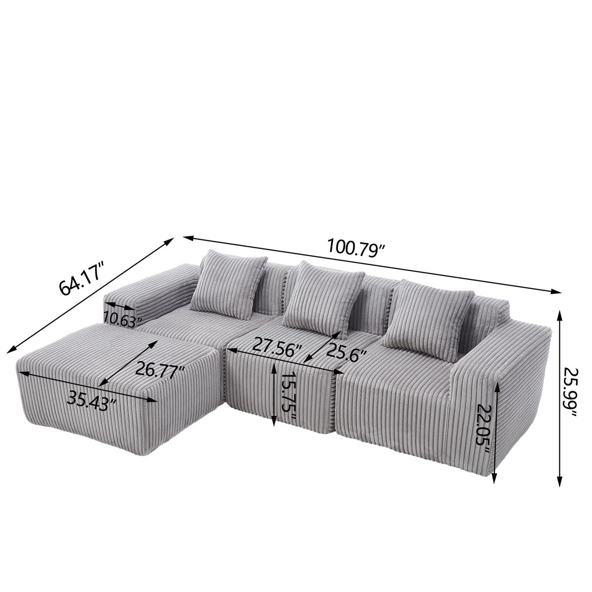 L - Shape Modern Minimalist Modular Sectional Sofa, Upholstered Cloud Couch With Deep Seats