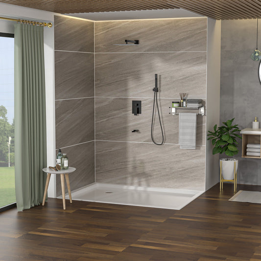 Wall Mounted Square Shower System With Waterfall Tub Spout And 12" Shower Head - Oil-Rubbed Bronze