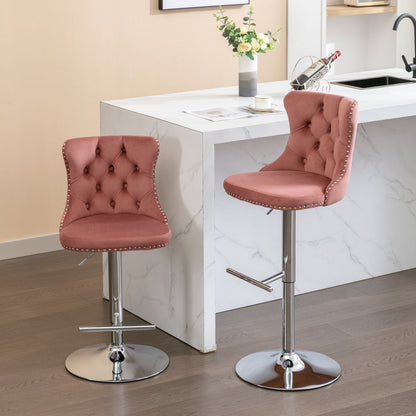 Swivel Barstools Adjusatble Seat Height From 25-33", Modern Upholstered Base Bar Stools With Backs Comfortable Tufted For Home Pub And Kitchen Island (Set of 2)