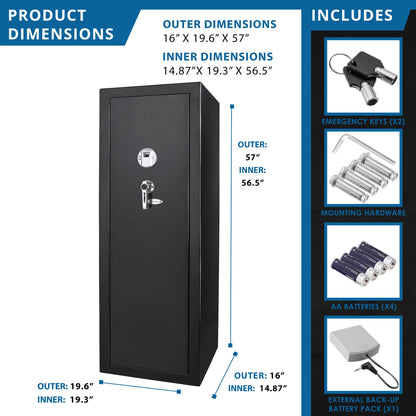 9.33 Cubic Ft Tall Biometric Rifle Safe - Black