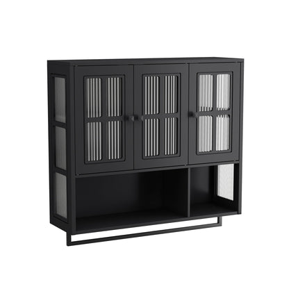 3 Door Wall Cabinet With Glass Door And Towel Bar