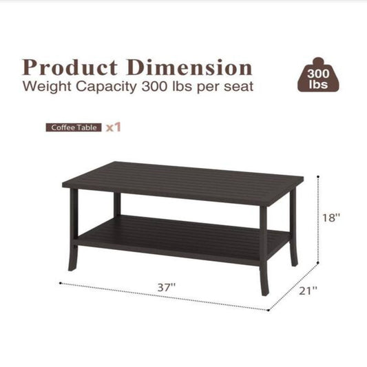 Rectangular Outdoor Coffee Table, 2 Tier All Weather Patio Table - Brown