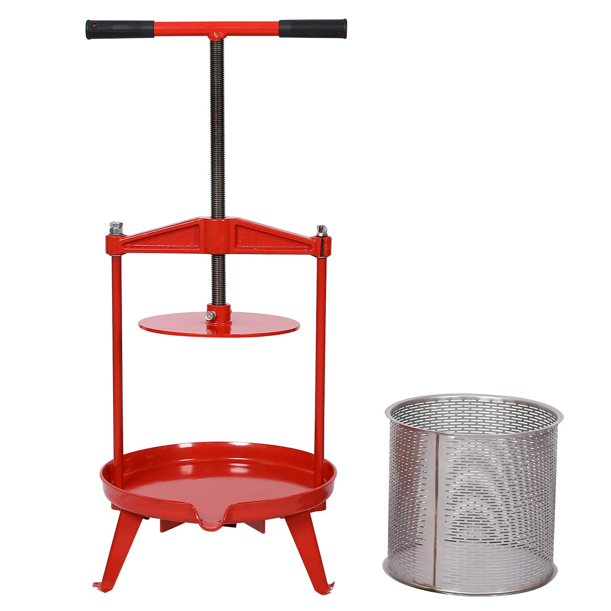 Fruit And Wine Press With T-Shaped Hand Shank, 3.69 Gallon / 14L - Red