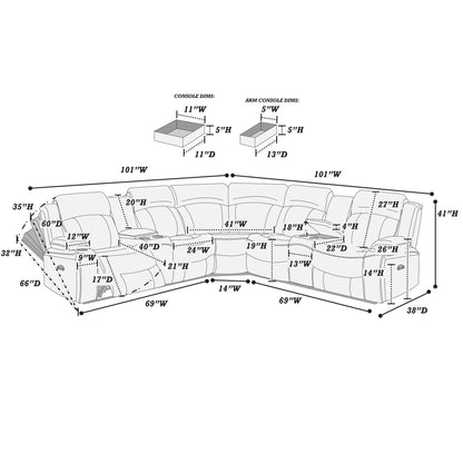 Power Motion Reclining Sectional Set With Console