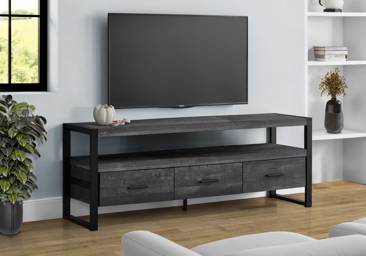 TV Stand, Console, Media Entertainment Center, Storage Solution Drawers - Black
