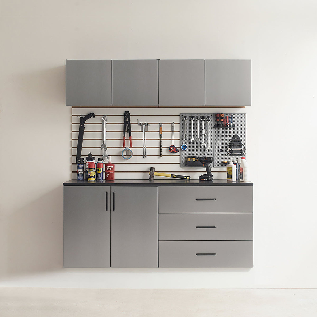 Astro Series - Wall Mounted Base, Drawer Storage Cabinet With Soft Closing Features - Metallic Gray