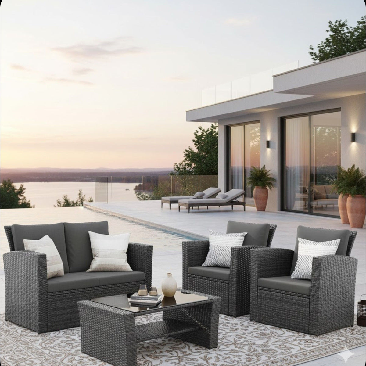 Modern Patio Set With Table And Cushions