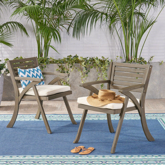 Helen - Outdoor Acacia Wood Dining Chair (Set of 2) - Gray / Creme