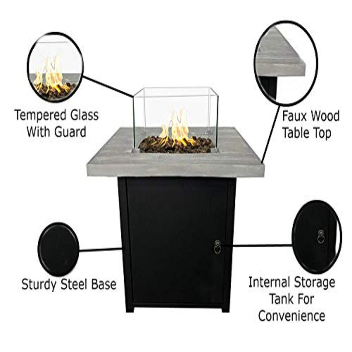 Reinforced Propane Fire Pit Table - Black / Gray