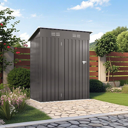 5 X 3 Ft Durable Metal Shed Outdoor Storage Shed With Pitched Roof And Lockable Door - Gray
